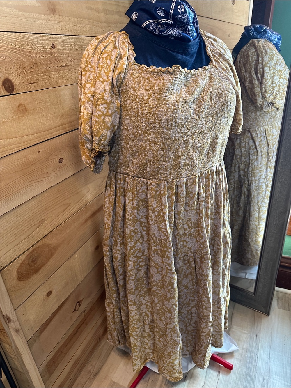Old Navy Mustard Floral Puff-Sleeve Midi Dress